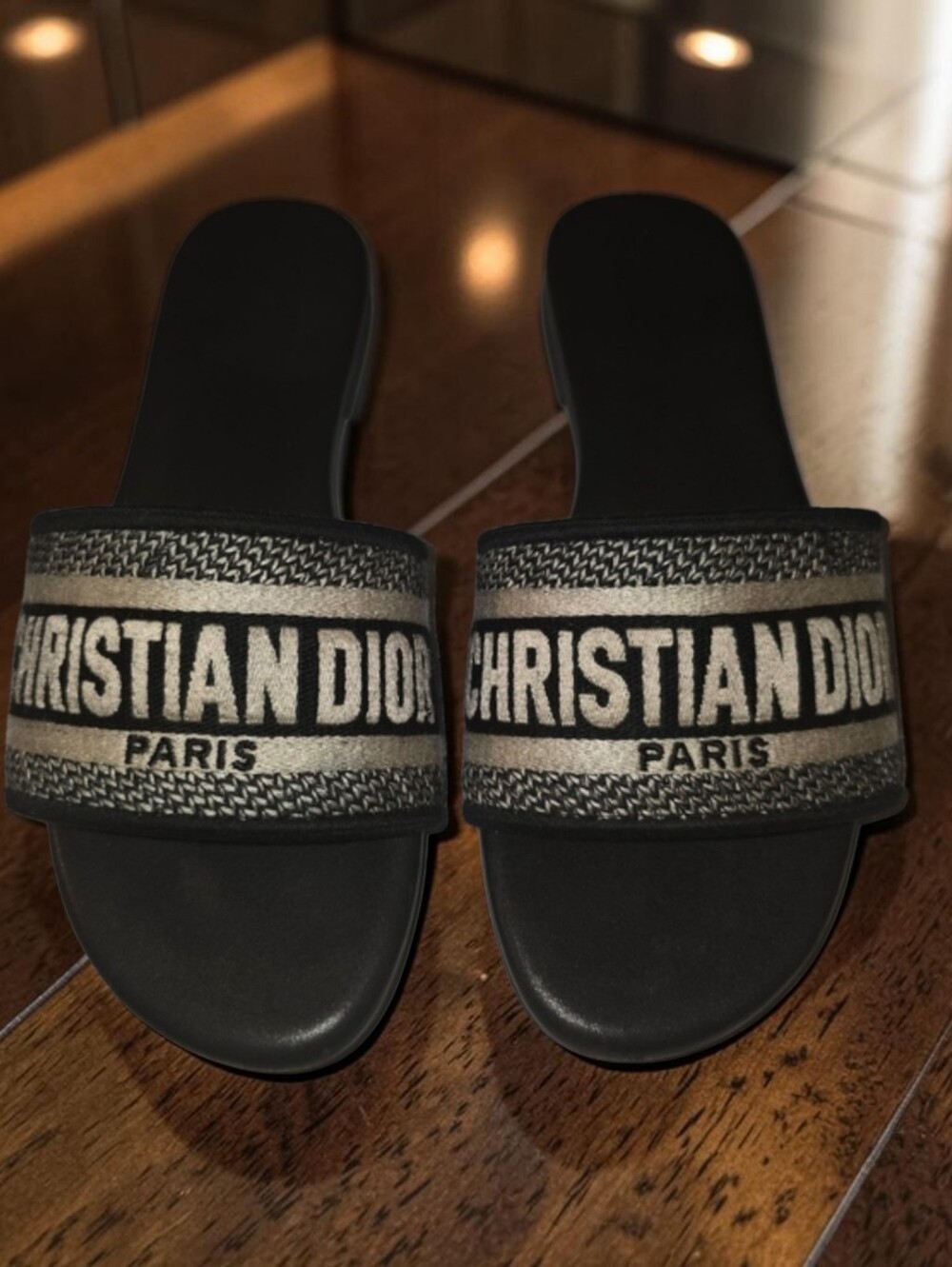 Dior Women's Black and Cream Sandals Deway Slides